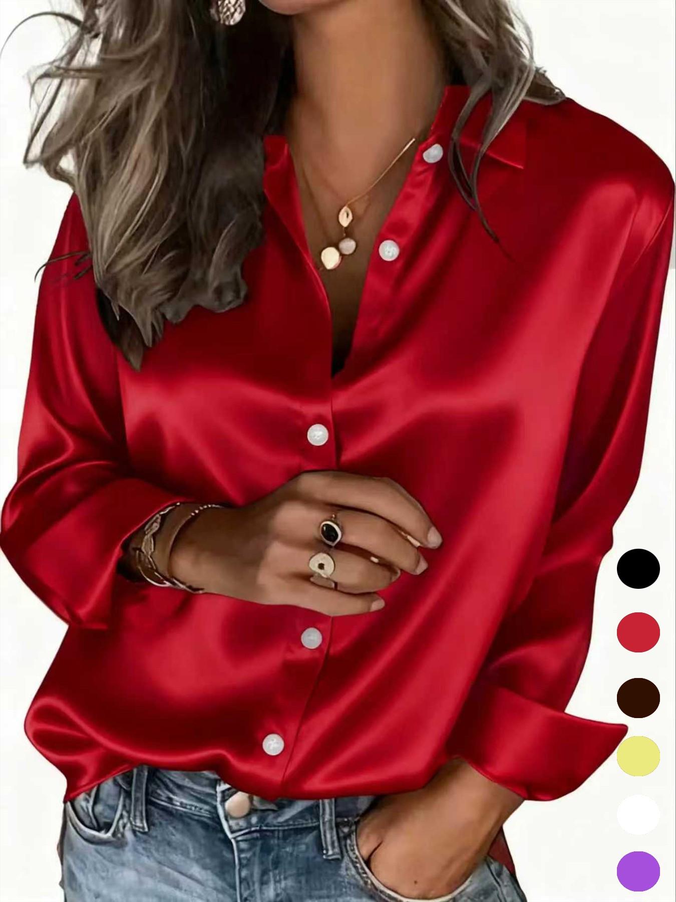 New Women's Clothing Arrival: All Seasons, Fashionable Glossy Satin Shirt, Casual and Versatile Button-Down Shirt, Blouse