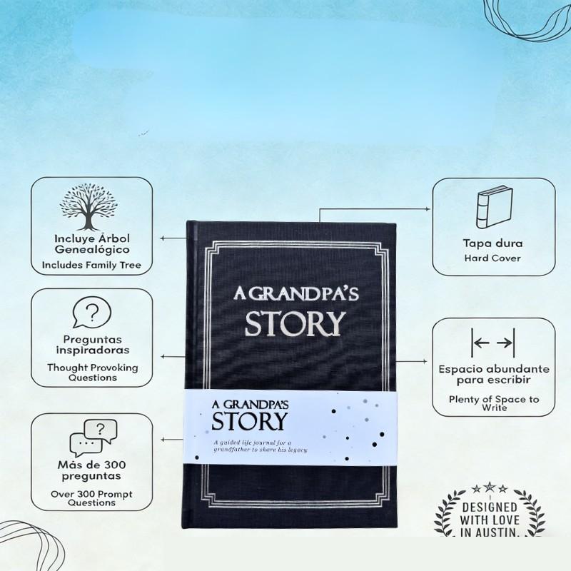 Grandpa's Life Story Diary Hardcover Edition, Meaningful Memorial Gift, 250 Guiding Questions, Perfect for Father's Day, Grandparents' Day, Birthday, Christmas