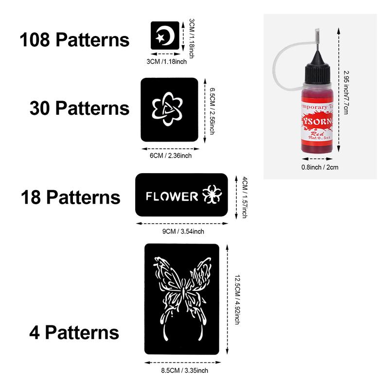 Temporary Tattoo Stencil Set with Butterfly Flower Letter Patterns, Includes 10 Bottles of Temporary Tattoo Juice, Multi-Pack, Temporary Tattoo Kit Temporary Tattoo Stencil Set with Butterfly Flower Letter Patterns, Includes 10 Bottles of Temporary Tattoo Juice, Multi-Pack, Temporary Tattoo Kit