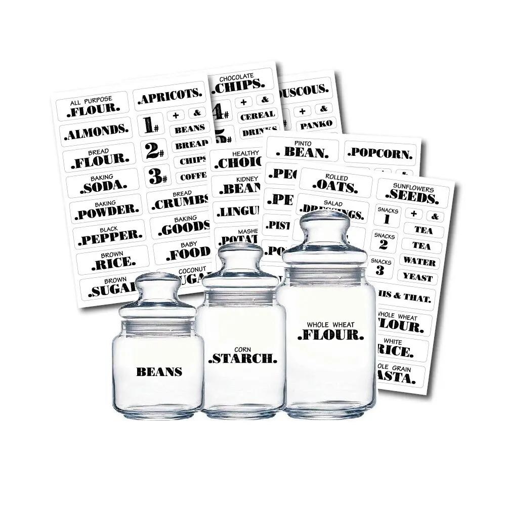 6 Sheets/Bag, PVC Kitchen Labels - Transparent Food Storage Organizer Stickers, Non-Adhesive Seasoning & Spice Jar Labels, Durable Material for Pantry Organization