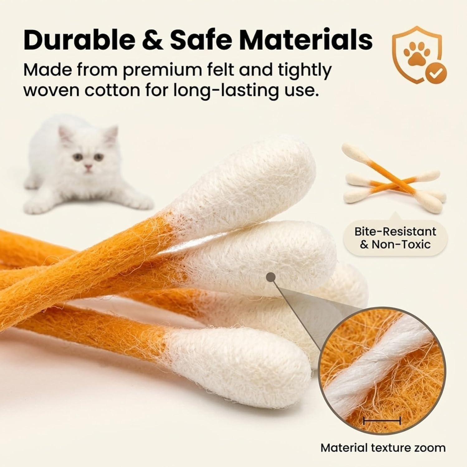 【Summervibes】6 Pack Giant Q-tip Shaped Cat Toys, Soft Felt Cotton Swab Teething Sticks, Durable Interactive Indoor Kitten Chew Toys, Anxiety Relief Boredom Relief Pet Accessories, Dental Cleaning Play Gifts for Daily Cat Entertainment