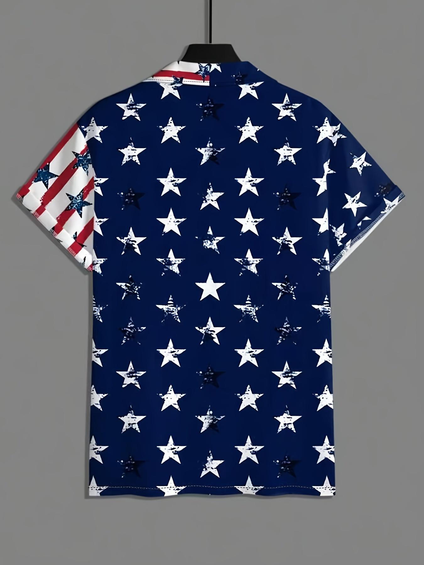 Men'S Short-Sleeve Shirt with Flag Print, Perfect for a Holiday Vibe And Casual Gatherings