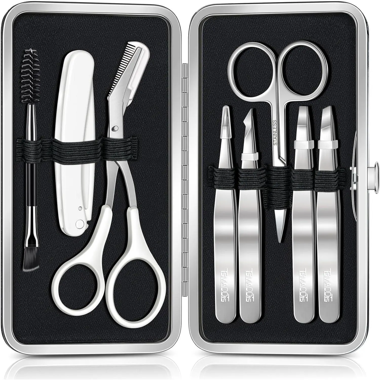 Tweezers for Women Facial Hair, 8 in 1 Eyebrow Kit with Tweezers, Scissors, Razor, Brush with Travel Bag, Eyebrow Shaping Kit