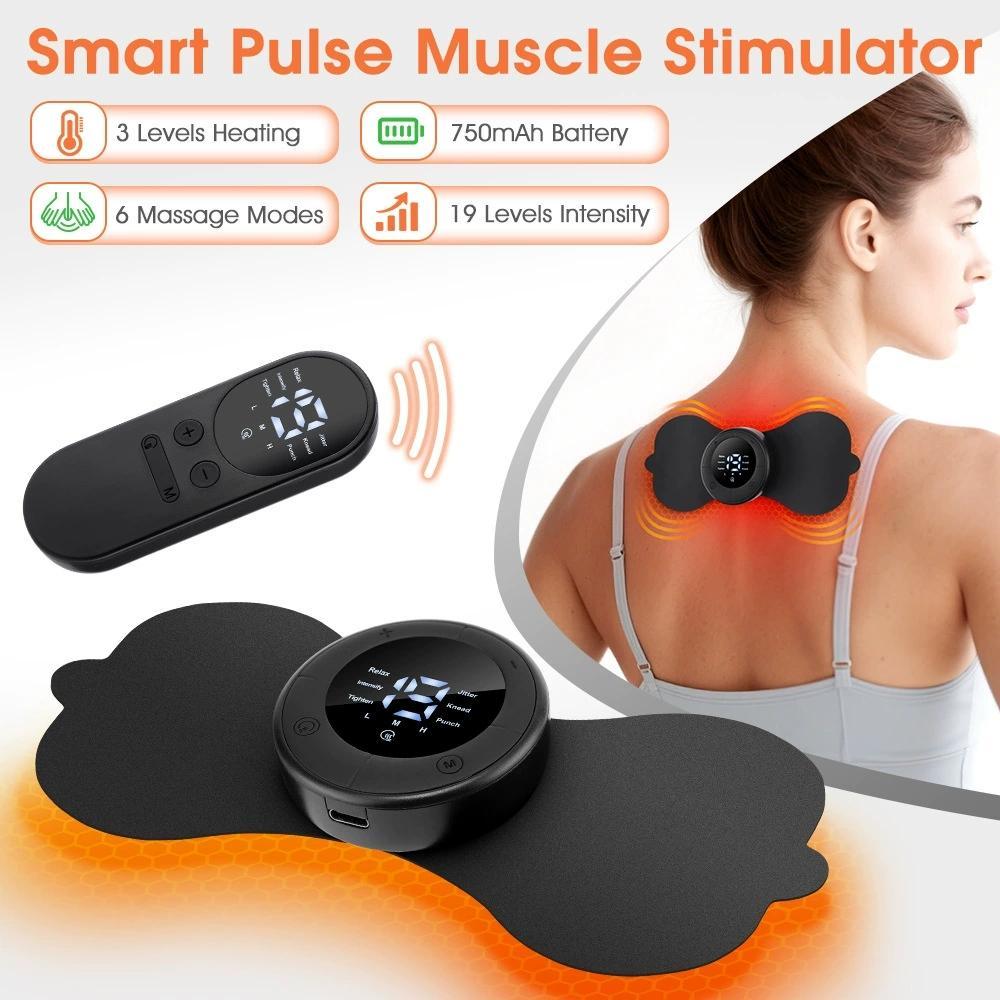 Portable Massage Patch with Remote Control Digital Display, 6 Modes 19 Levels, Multifunctional Shoulder Neck Back Full Body Massager, Muscle Stimulator