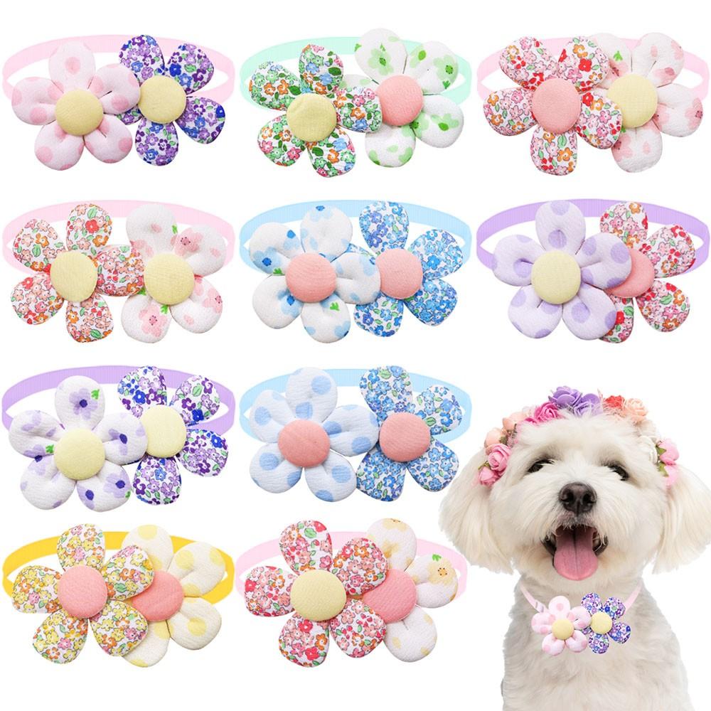 8pcs Dog Bowties Cute Flower For Pet Grooming Decoration Spring Summer Small Dog Cat Bow Tie Collar Adjustable Dogs Grooming