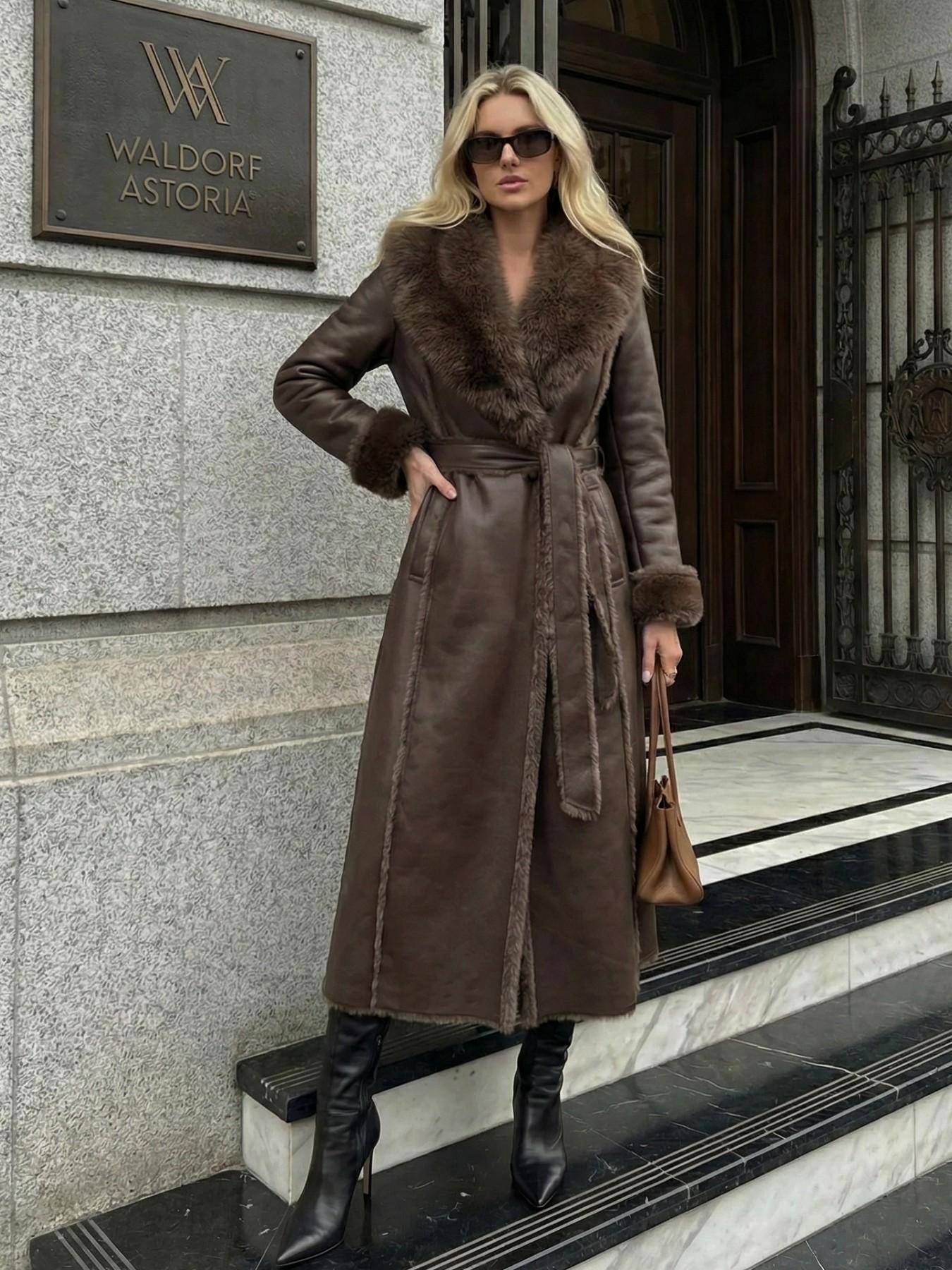 Women's Faux Fur Coat, Winter Fashion Long Sleeve Jacket, Casual Loose Fit Medium-Length Outerwear, Daily Wear Warm Clothing