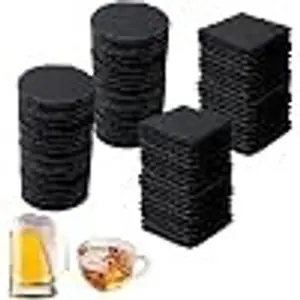 36 Pcs Black Slate Coasters Bulk Set - 18 Round & 18 Square 4 Inch Stone Coasters for Laser Engraving, DIY, Home, Bar, Wedding & Party DecorGift