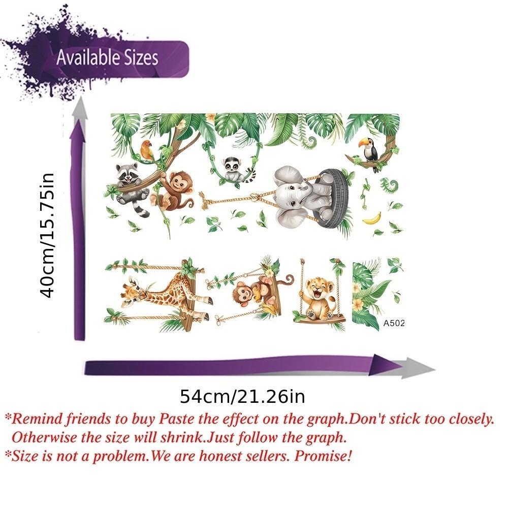 Cartoon Jungle Animal Wall Stickers, Wildlife Zoo Animals Elephant Giraffe Monkey Tropical Leaf Wall Decals, Bedroom Living Room Home Decor