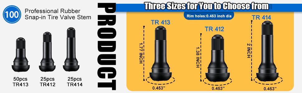 THE WELL KEPT 100 Pcs Tire Valve Stems-TR412, TR413, TR414 - Rubber Black Snap-in, Standard Length - Replacement for Car Tubeless Rim Holes