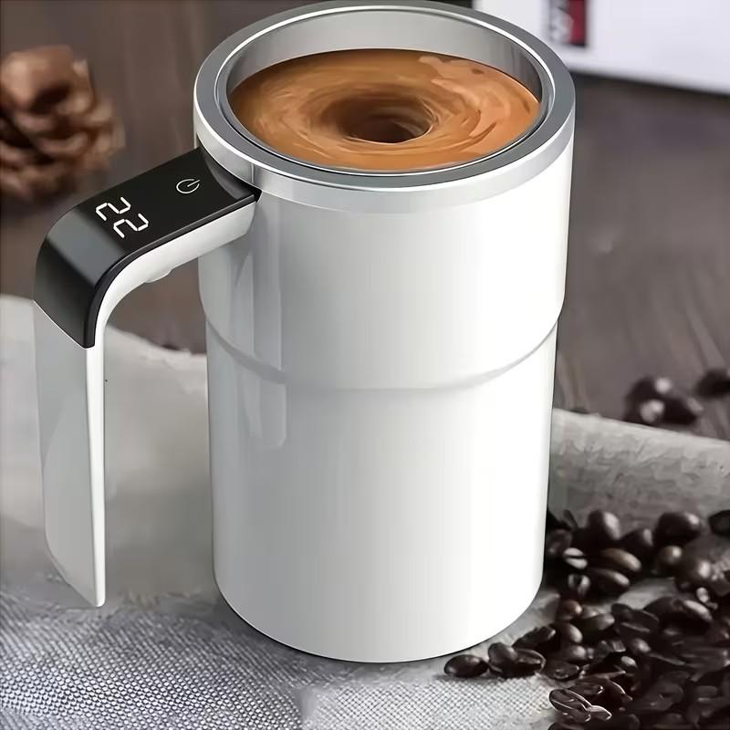 Self-Stirring Mug with LED Temperature Display, Rechargeable Magnetic Automatic Coffee Cup, 12oz with Lid, Perfect for Office Desk Coffee & Milk Mixing