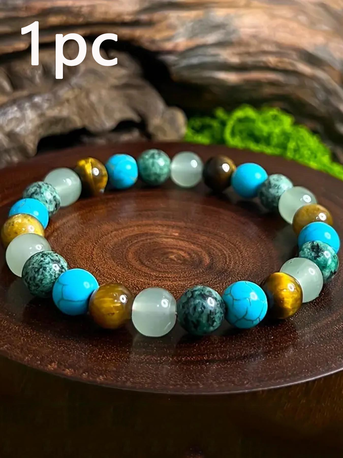 1pc Tiger's Eye Stone, Granite, Amethyst, Lapis Lazuli, Green Pine Stone,Anxiety Bracelet Tiger Eye Stone, African Turquoise Bracelet,Fashionable Commuter Bracelet, Versatile For Daily Wear,Jewelry for Men and Women, Perfect Gift