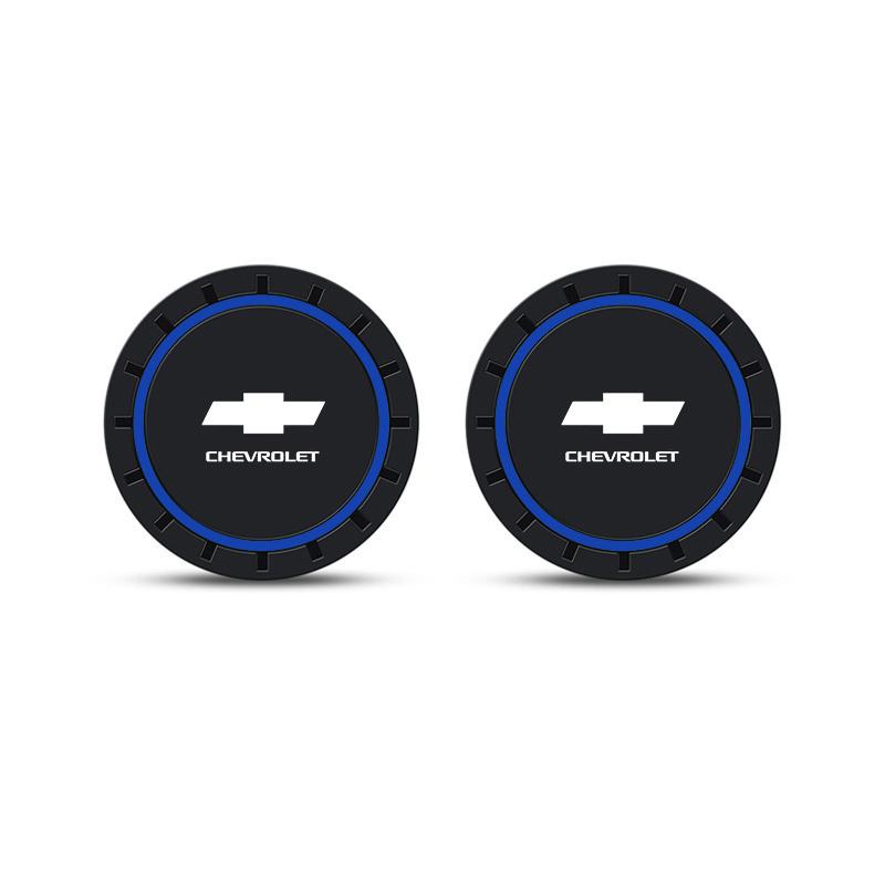 2pcs Chevrolet Emblem Car Coaster, Anti-Slip Silicone Drink Holder, Waterproof Cup Mat for Chevrolet Models, Interior Accessory