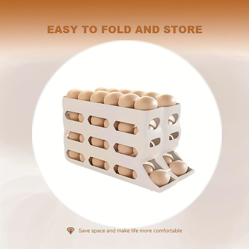 30-egg fridge rack - Automatic rolling fridge egg storage box, space-saving egg dispenser holder, 4-layer fridge egg rack, large-capacity fridge egg storage box (white) Easter gift Refrigerator Accessories (DM378-2723