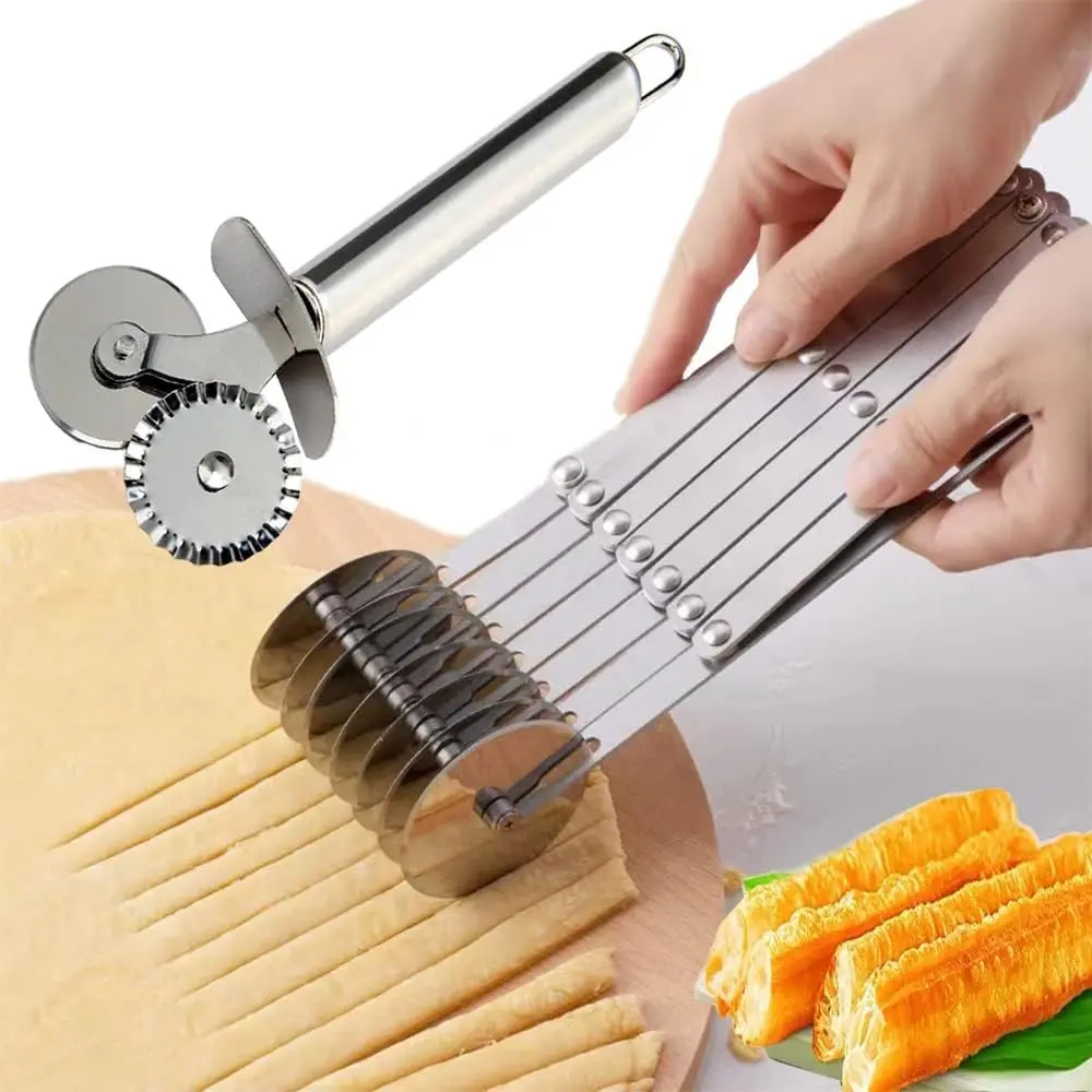 7 Wheel Adjustable Stainless Steel Multi-Round Pastry Cutter Pizza Dough Cutter Pasta Making Tool for Brownie Noodle Pie Lettuce