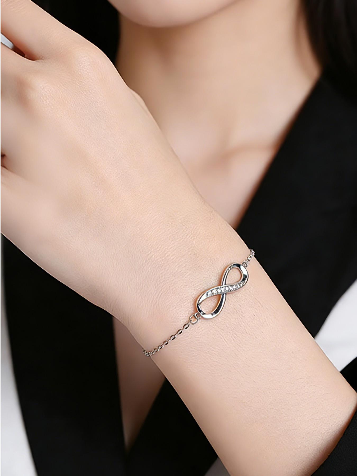 Women's Geometric Infinity Ring 8-Character Hand Chain, Elegant Adjustable Crystal Jewelry, All Seasons Fashion Accessory