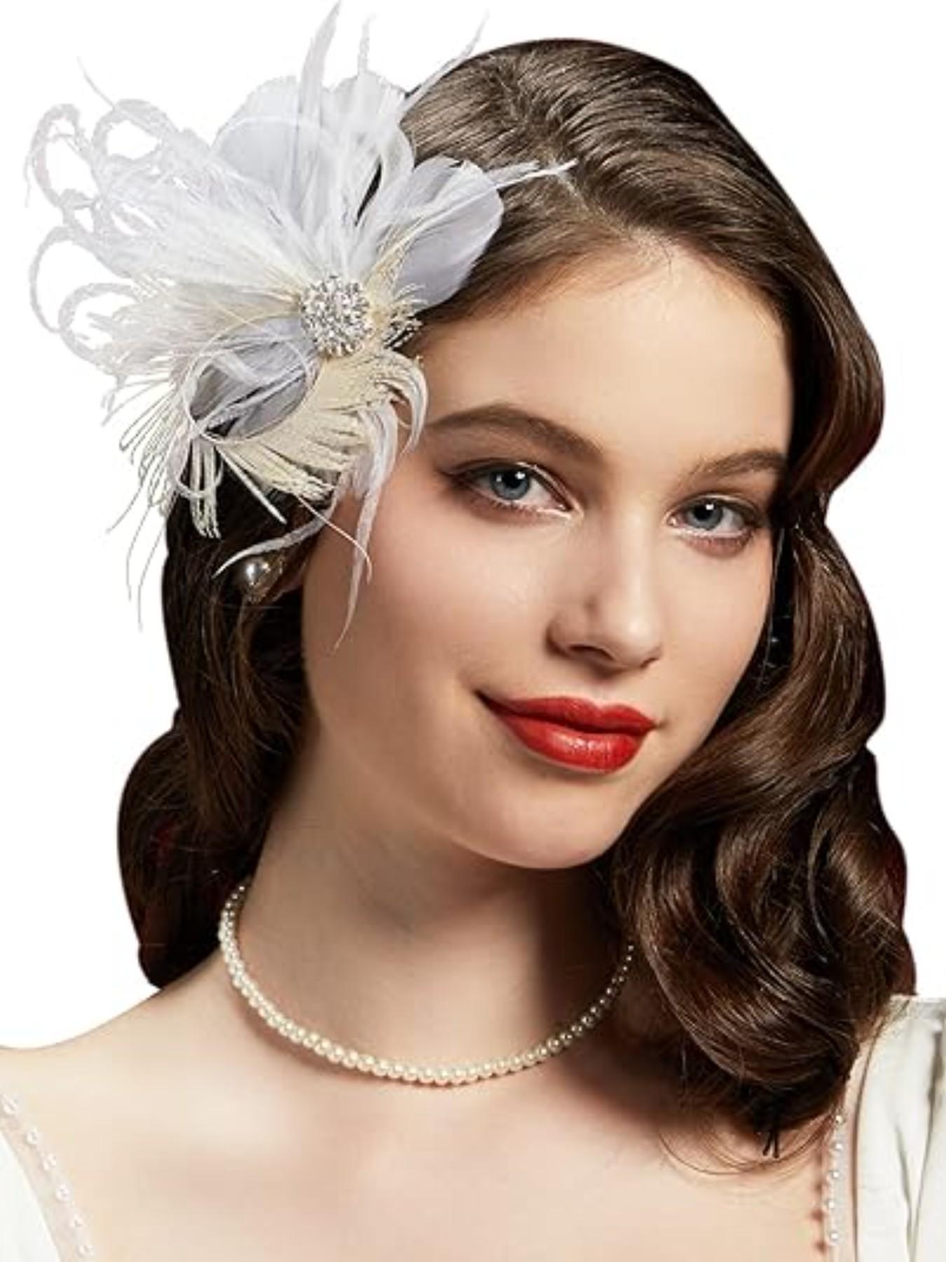 1pcs 1920s Flapper Feather Bling Hair Headband Rhinestone 