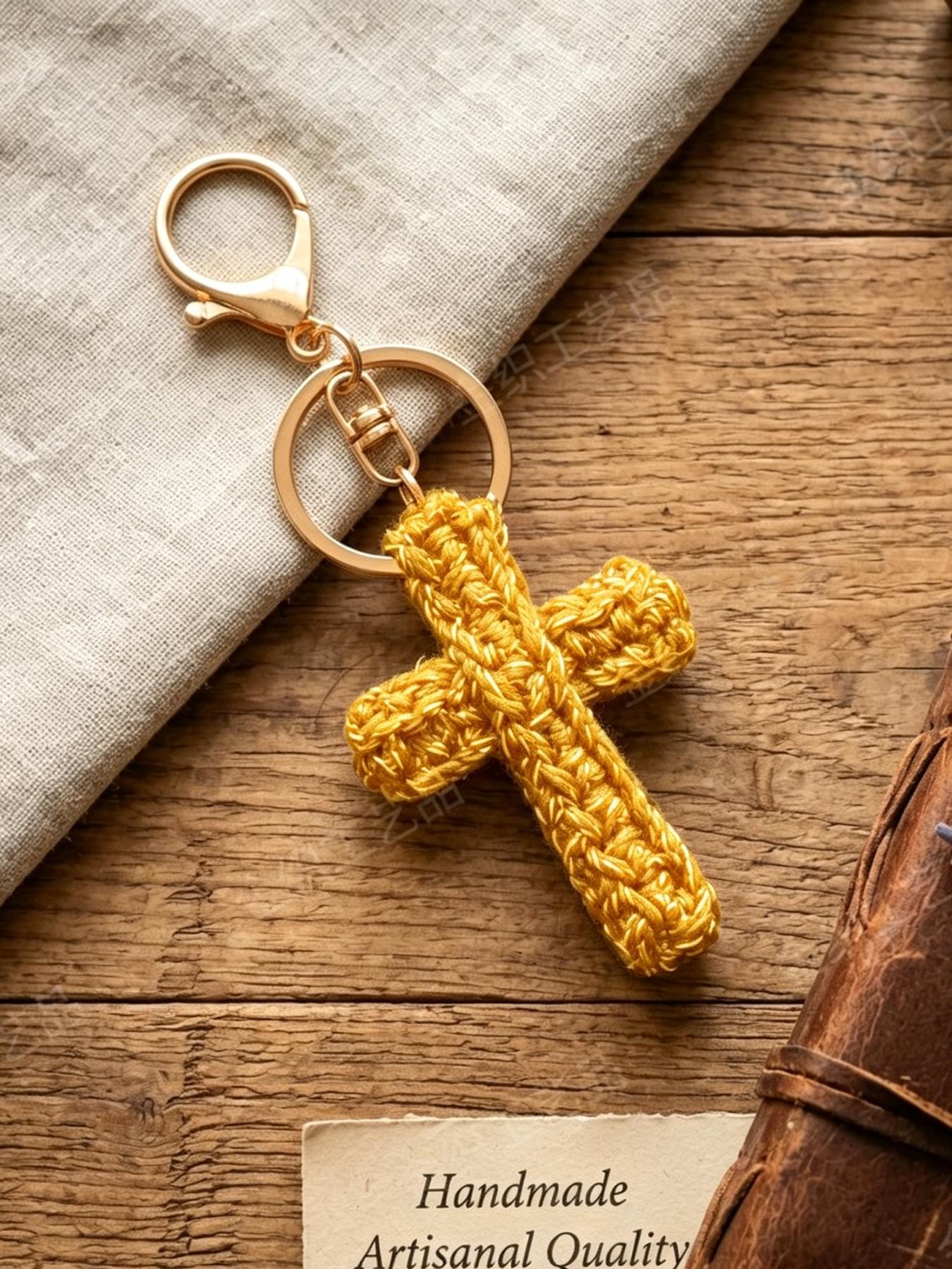 A handmade crocheted cross keychain charm, suitable for everyday wear, vacation dates, and other occasions, and also a delightful little gift that brings surprise.