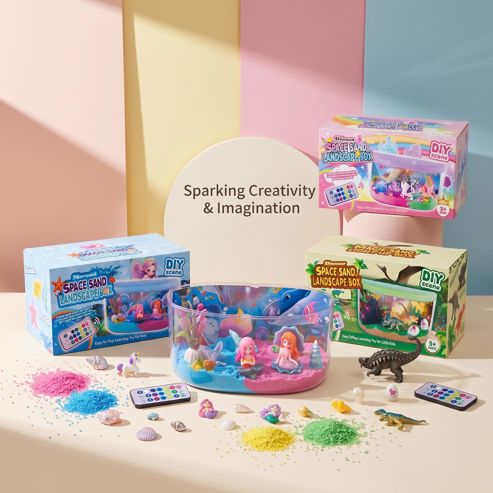 Landscaping DIY Sand Light-Up Scene Kit,Remote LED Night Light,No-Mess Safe Sand,Educational Creative Craft,Mermaid Unicorn Dinosaur Scene,Birthday Christmas Toy Gift For Girls Boys,Sand Tray
