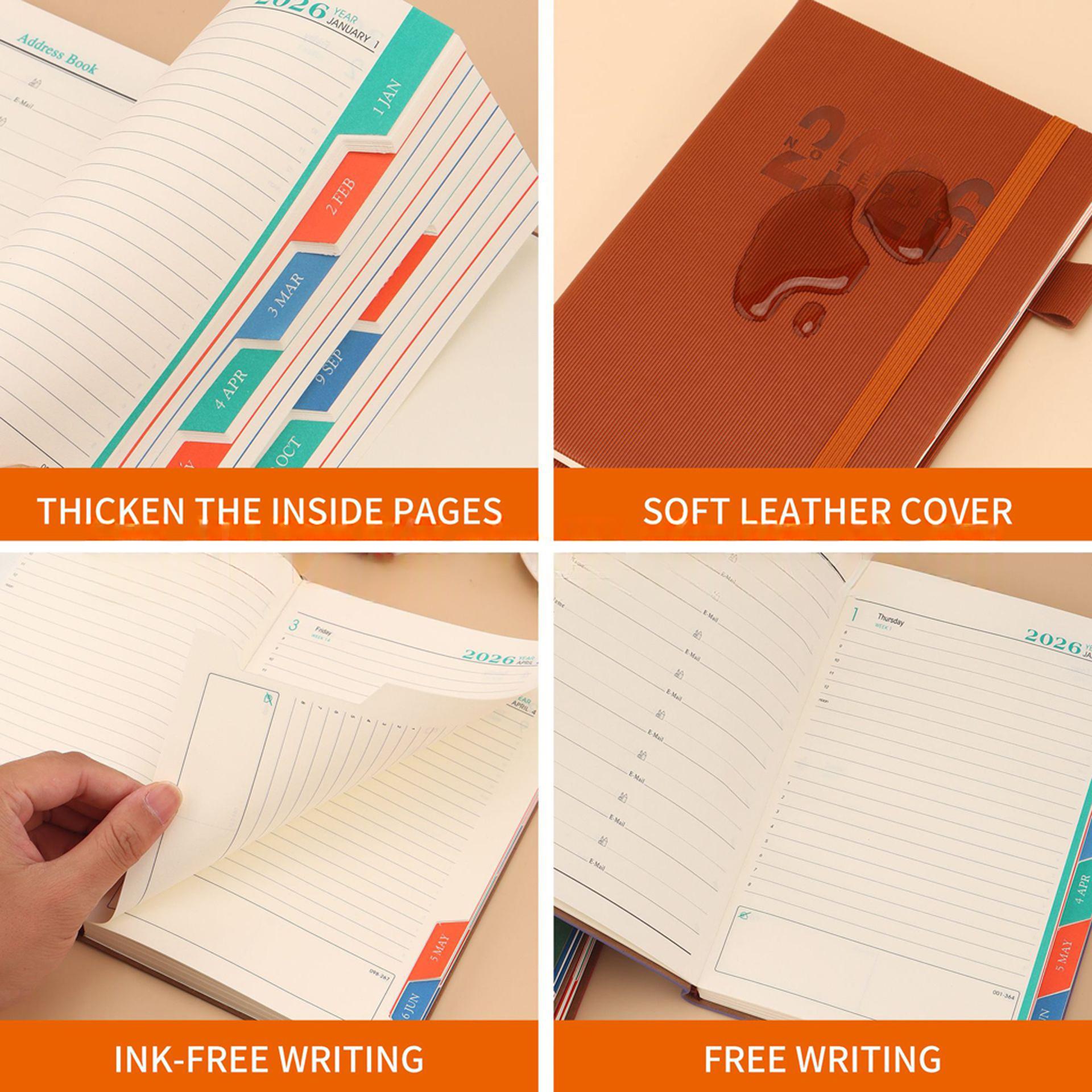 A5 PU Leather Cover Notebook, Weekly & Monthly Planner Diary, School Agenda Organizer, Learning Office Supplies, Multilingual Inner Pages