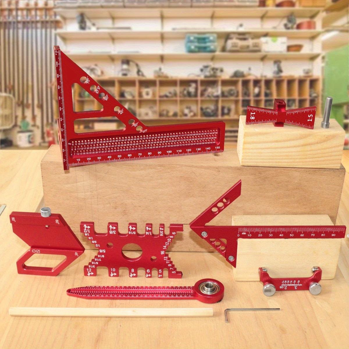 6/7/8Pcs Woodworking Square Kit with Box, Precision Carpenter Quick Splicing Planning and Layout Tools, Aluminum Scribeing Ruler, Center Finder, Circular Drawing Compass, Honing Guide, Height Gauge, Measuring Ruler