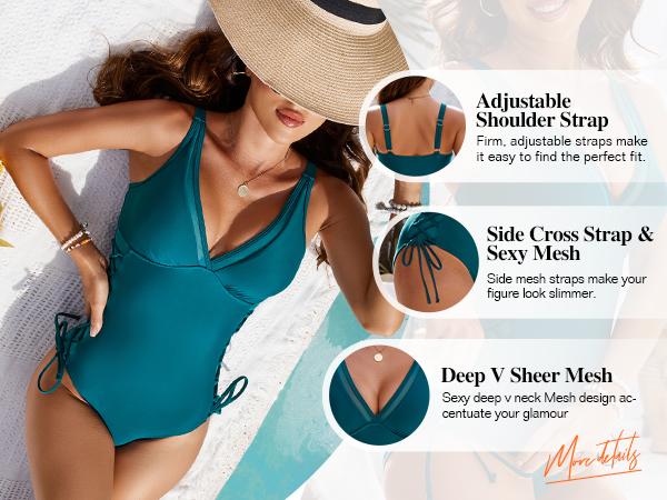 Blooming Jelly Sexy Mesh Swimsuit with Side Straps Women Tummy Control Slimming One Piece Swimwear