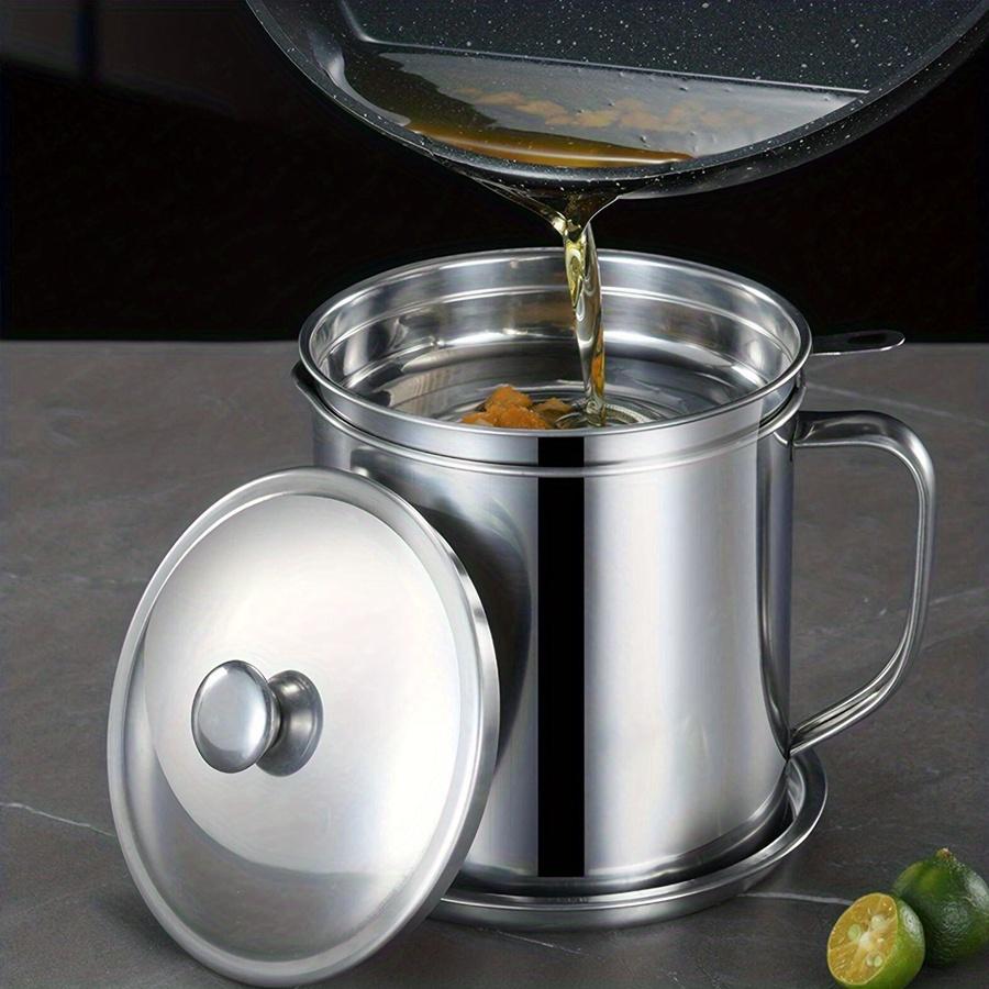 Stainless Steel Bacon Grease Container with Filter, Oil Filter Canister, Grease Storage Canister, Grease Canister Keeper with Lid for Kitchen Cooking, Kitchenware Stainless Steel