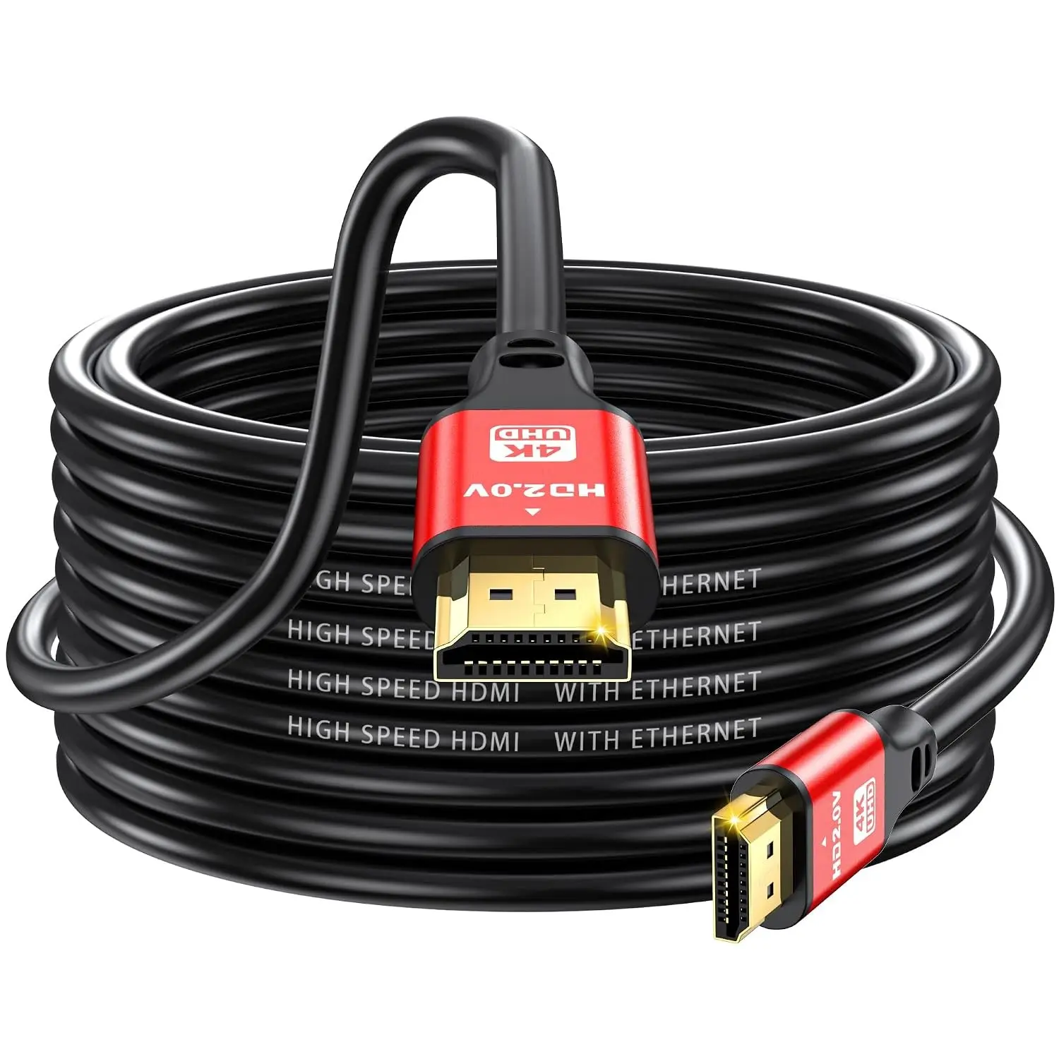 35FT Long HDMI Cable 4K60Hz, High Speed HDMI Cable with Gold Plated Connectors, Red Aluminum Housing, for Ceiling Projector, Wall Mount TV, Home Theater, Conference Room, Classroom Setup.Gift