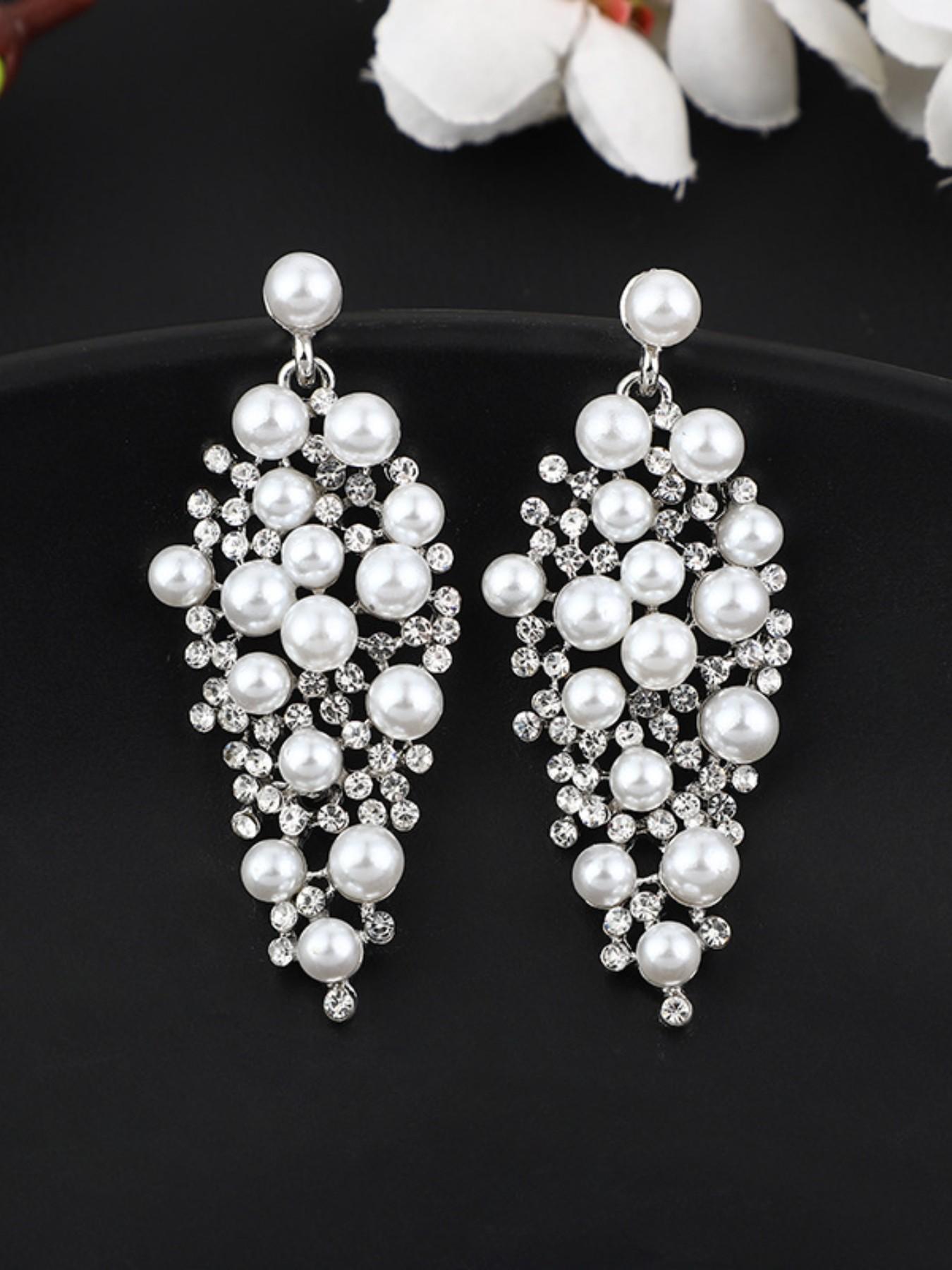 Vintage Pearl Drop Earrings for Women, Elegant Bridal Wedding Earrings with Cubic Zirconia, Luxury Dangle Earrings for Prom Party, Fashion Jewelry Gift for Bridesmaid