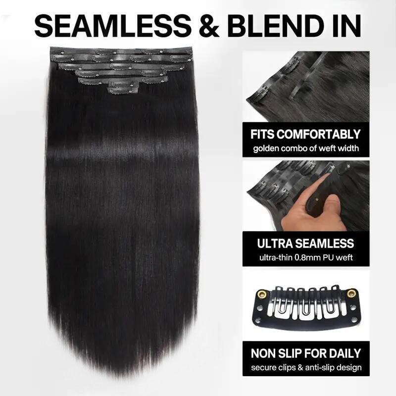 Mscoco Clip In Human Hair Extensions invisible And Seamless Yaki Straight/ Body Wave/ Silky Straight Real Human Hair Clip In Quick Weave No Salon Needed 7pcs/pack Easy To Install