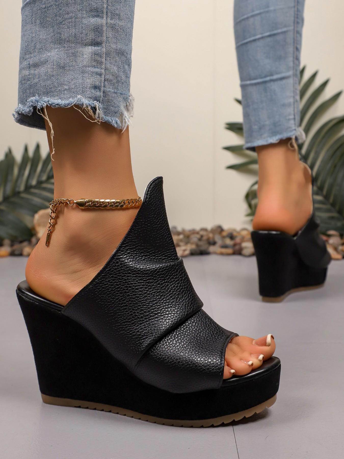 Women's 10cm Sexy Fashion Waterproof Rubber Platform High Heel Sandals, PU Leather Party Nightclub Shoes, Open Toe Below-Ankle Sandals