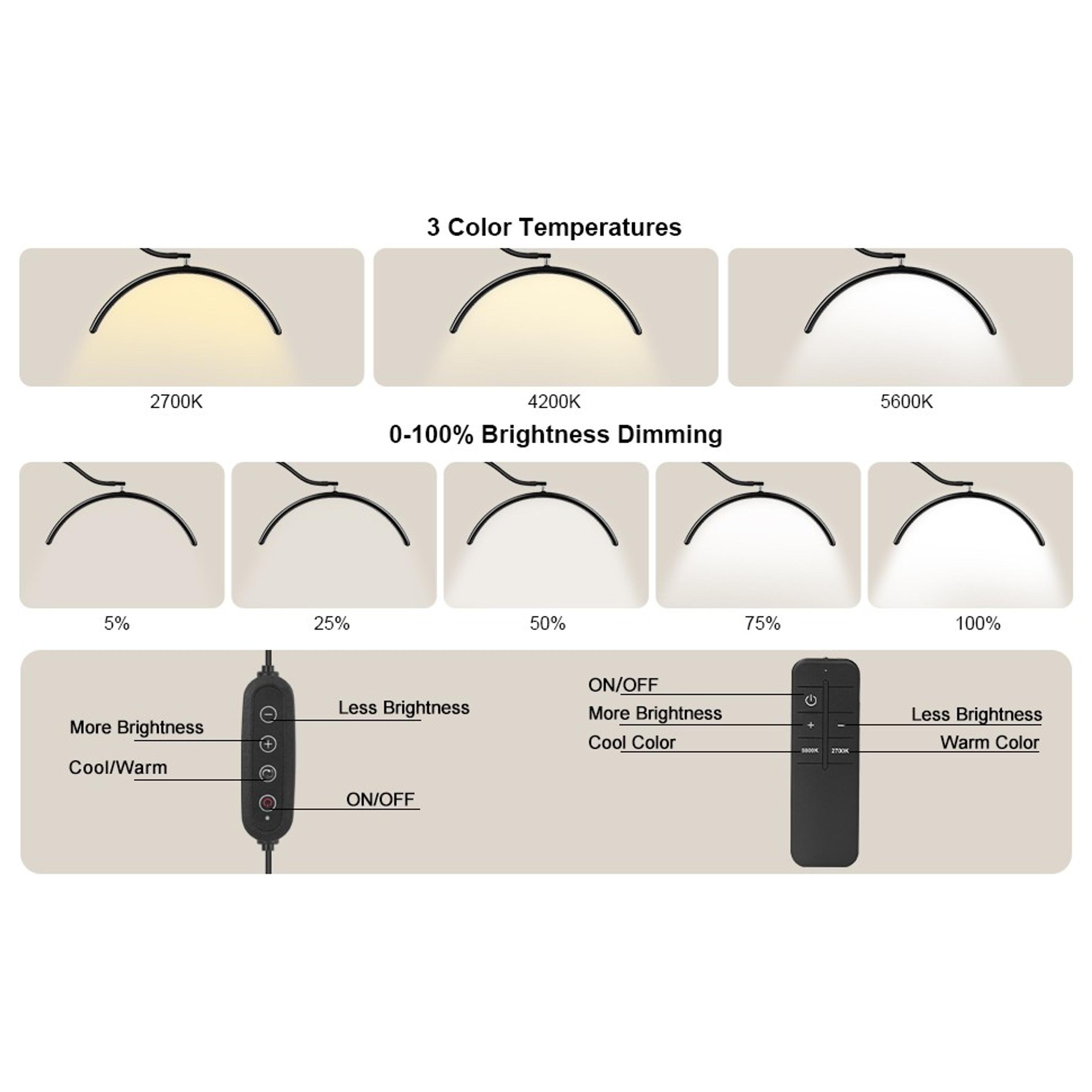 Half Moon LED Floor Light - Remote-Controlled, Dimmable, Shadow-Free Professional Lamp for Lash Techs, Home & Office | Essential LED Light for Precision Tasks