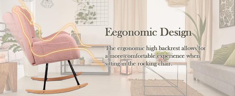 PUKAMI Rocking Chair Nursery Rocker Teddy Upholstered Rocking Chair Indoor with High Backrest Rocking Accent Chair, Padded Seat Nursing Chair with Headrest Comfy Chair for Bed Room