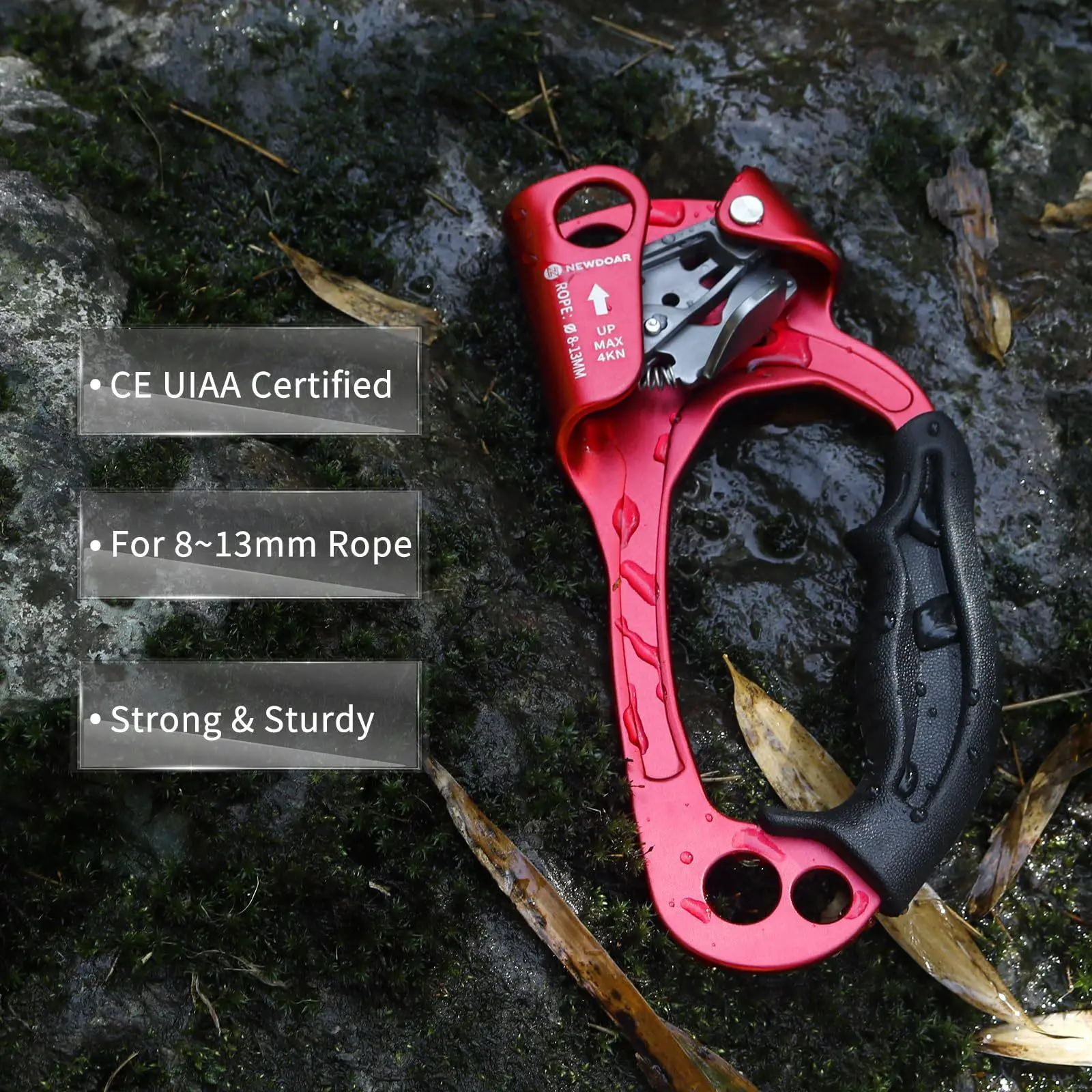 Right Hand Rock Climbing Ascender, 8-13mm Aluminum Alloy Rope Grab with Anti-Slip Lock, Mountaineering Gear for Vertical Rope Ascent