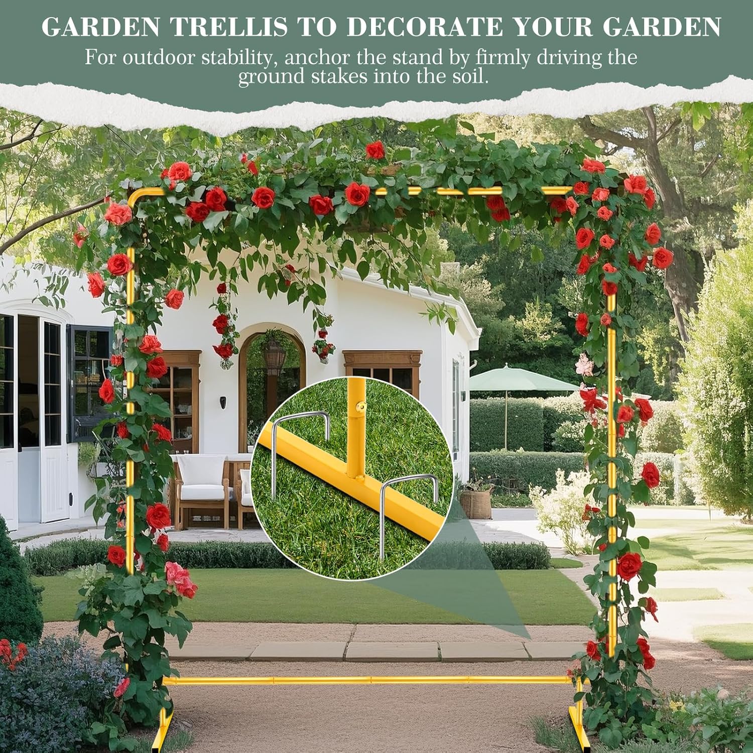 6.6FTx6.6FT Wedding Balloon Arch Backdrop Stand, Square Rectangular Metal Background Arch Frame for Garden Flower Arch, Birthday, Shower Parties Decoration 6.6FTx6.6FT Wedding Balloon Arch Backdrop Stand, Square Rectangular Metal Background Arch Frame for Garden Flower Arch, Birthday, Shower Parties Decoration