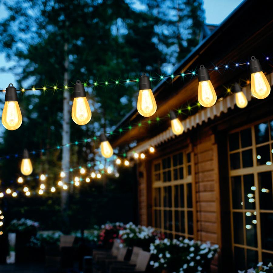 Smart Outdoor Patio Lights - 46ft Smart S14 Independence Day String Lights, Waterproof Shatterproof Bluetooth APP Remote Control Dimmable for Balcony, Backyard, Party, Holiday (RGB & Warm White)