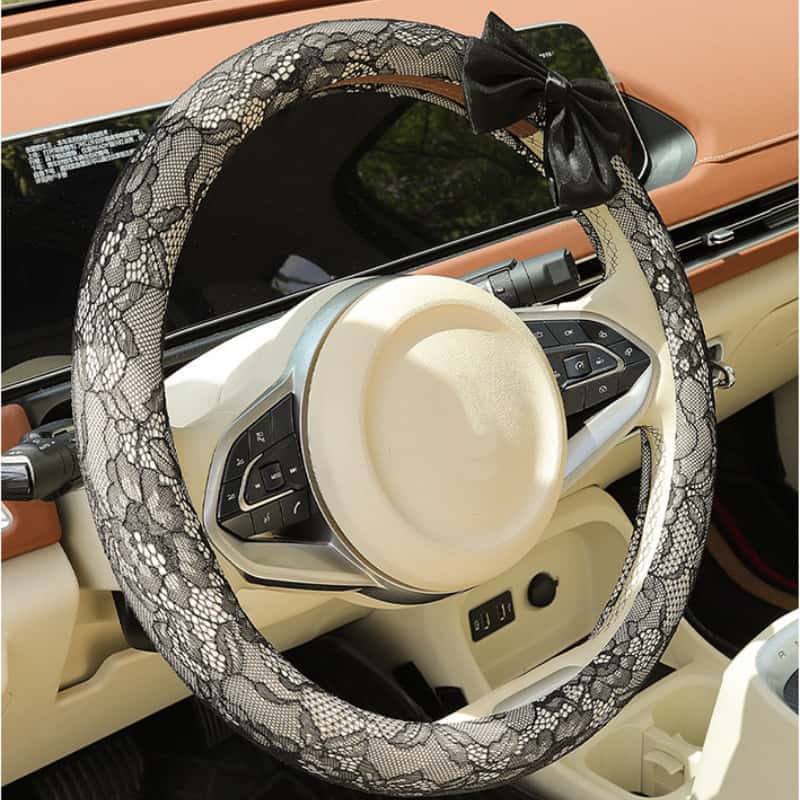 Elegant Black Lace Steering Wheel Cover with Large Bow-Knot, Cute Floral Car Accessory for Women, Non-Slip Comfortable Grip, Universal 14-15 Inch Fit for Full Protection, Car Accessories, Accessories For Car