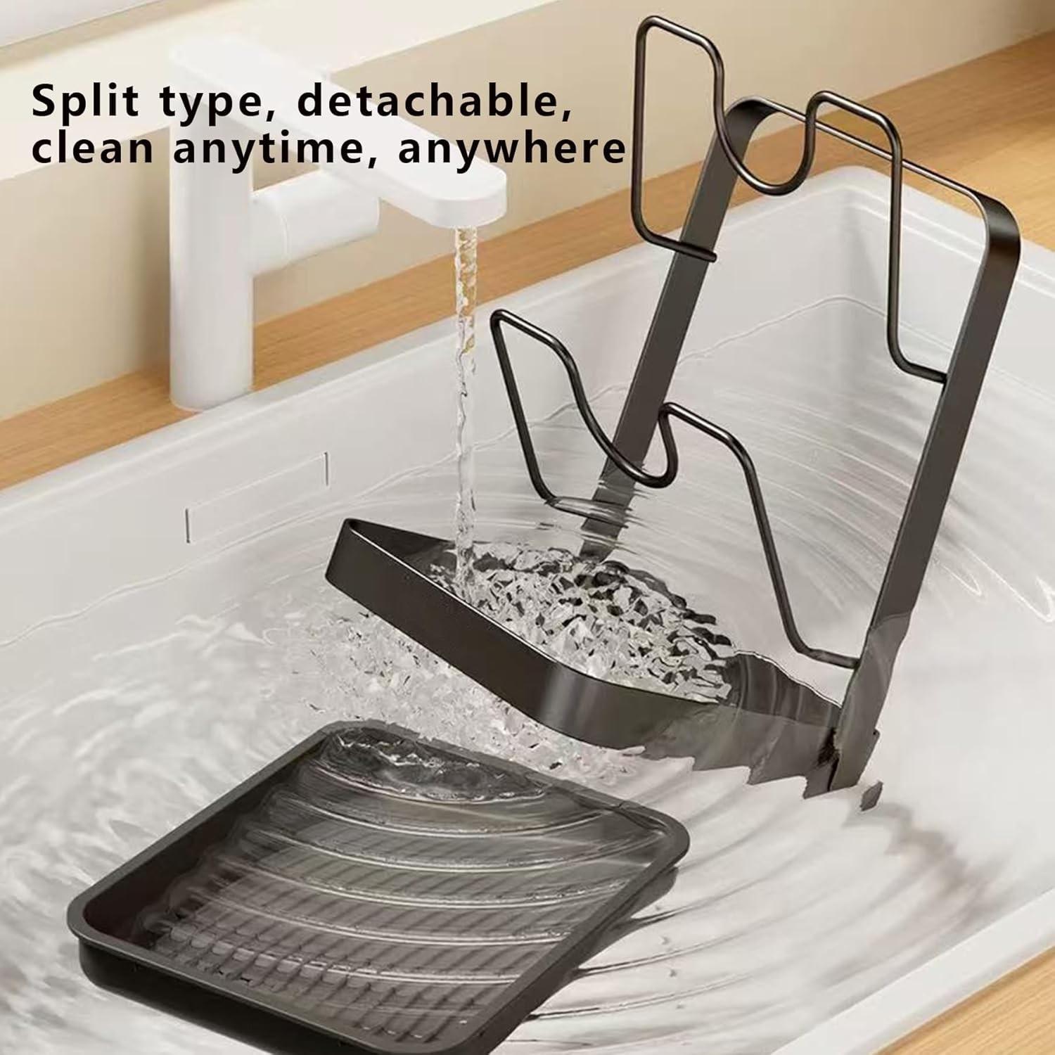 Kitchen Pot Lid Storage Rack, 2026 Upgraded Multi-Functional Pot Lid Organizer, Cooking Lid Holder with Detachable Drip Tray