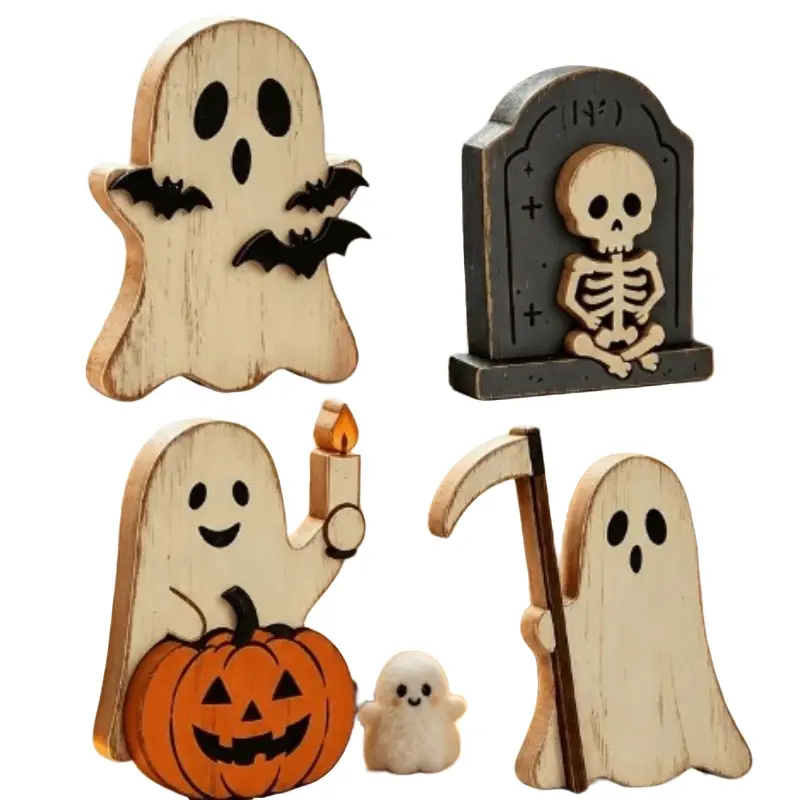 Halloween Cartoon Layered Wooden Shelf, Vintage Desktop Decor Tray, Multi-Layer Storage Rack, Fireplace Bookshelf, Office Coffee Table Party Decoration