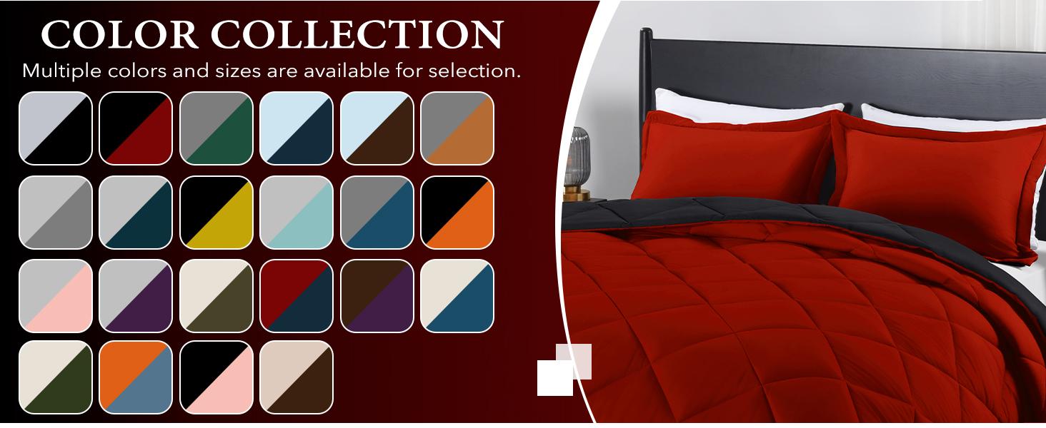 Downluxe 3 PCS Reversible Comforter Set Ultra Soft Multi-color Bedding Ultra-Soft Elegant Design Christmas Gifts Machine Washable Twin Queen King size Breathable Puffed Quilt