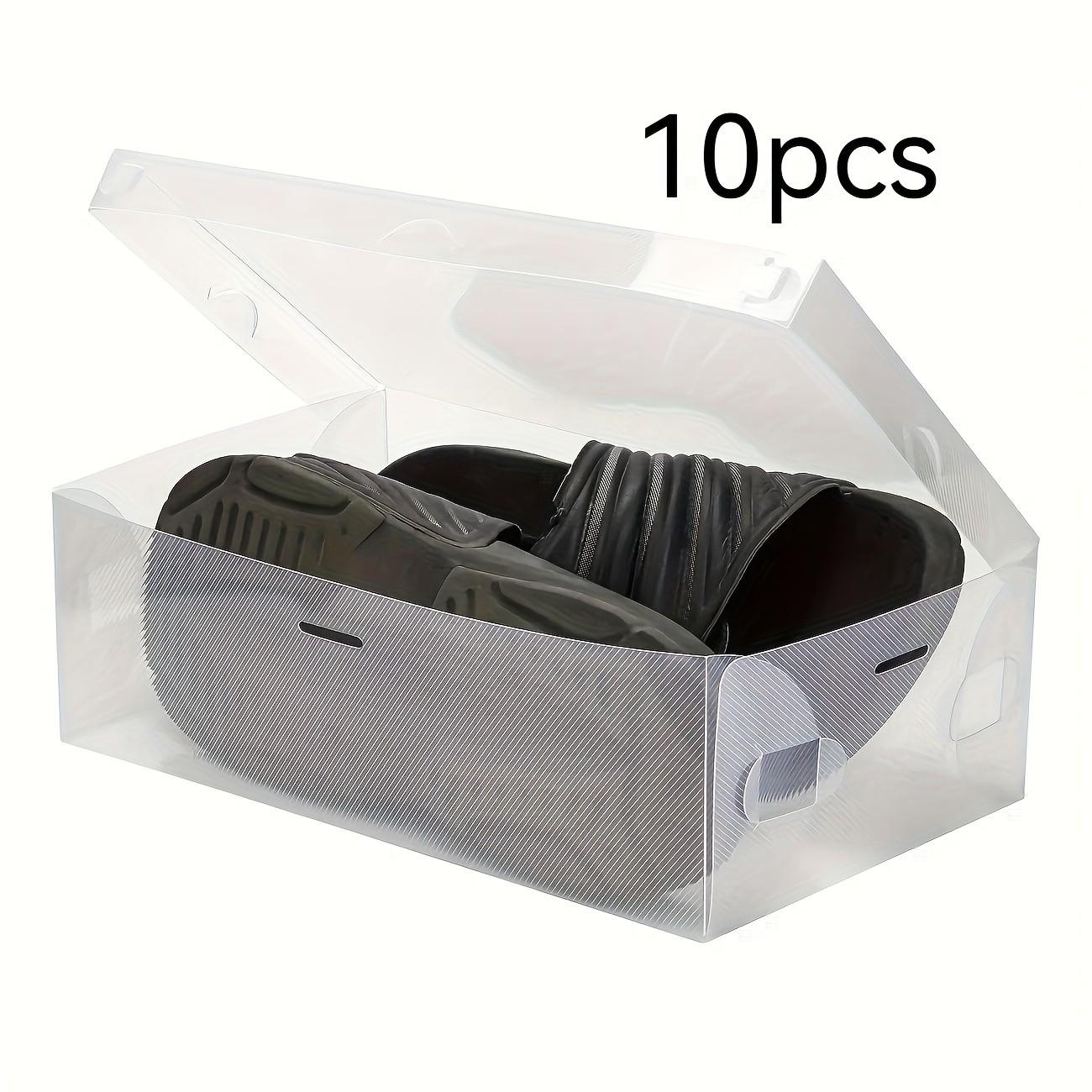 10 Transparent Plastic Shoe Boxes with Lids, Stackable, Waterproof, Ventilated, Clear Rectangular Design, Home & Retail Use, Durable Structure