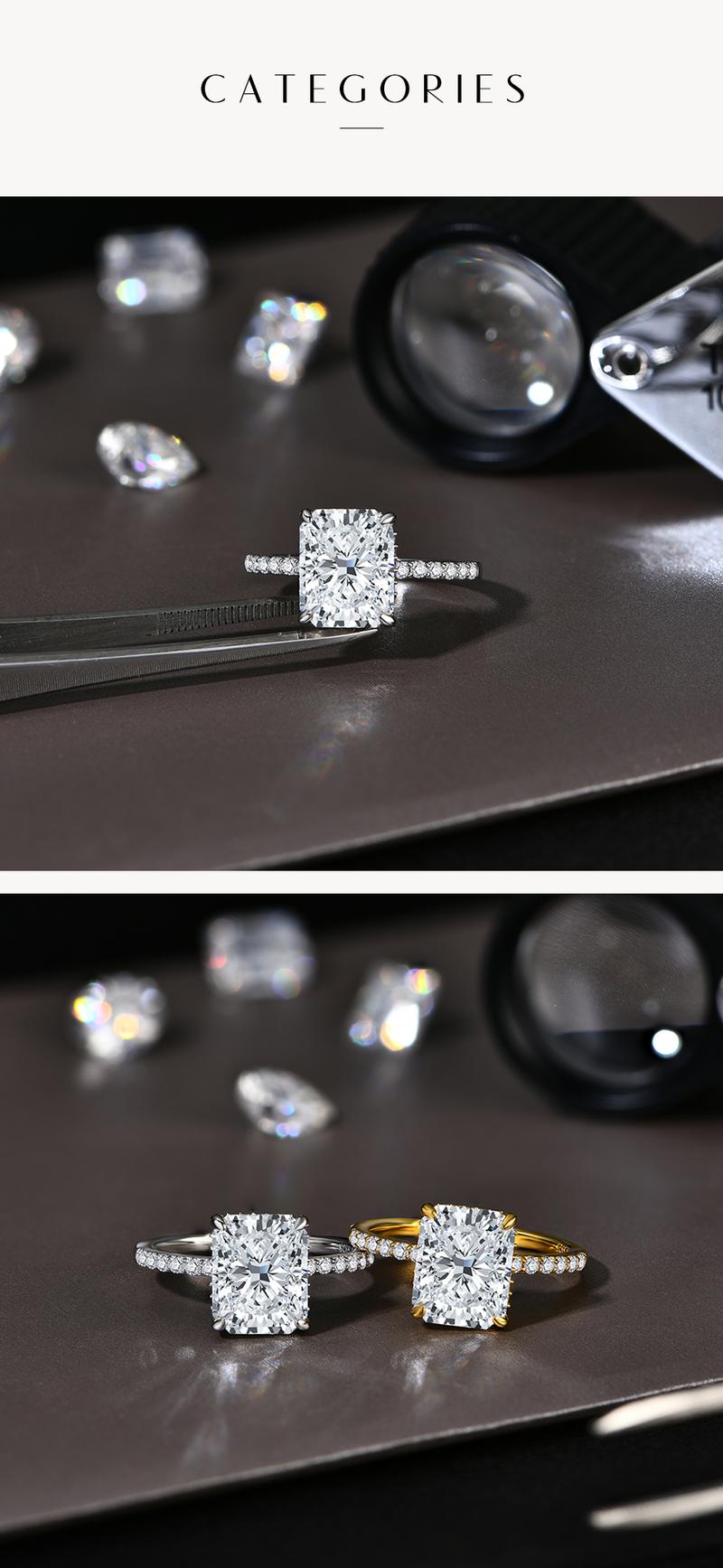 4.0CT Synthetic Moissanite Radiant Cut 10*8mm Ring Sunset Color For Woman Man Gift Annieversary Valentine‘s Day D Color VVS1 R105