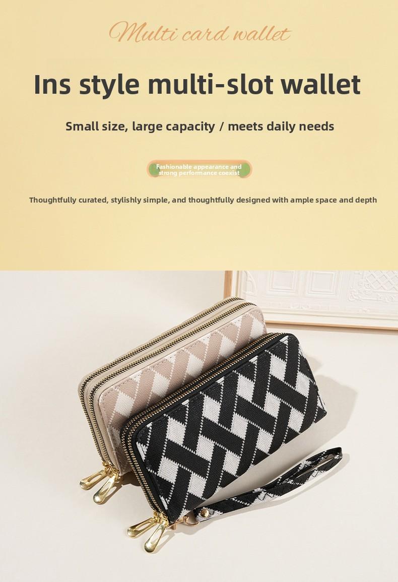 2026 New Women Wallet Korean Fashion Stripe Design Large Capacity Zipper Phone Purse with Multiple Card Slots and Coin Pocket