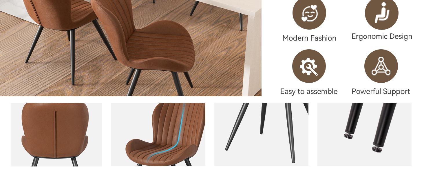 Dining Chairs, Modern Dining Room Chairs Comfy Backrest Thick Upholstered Kitchen Chairs 19IN Height with Metal Legs Dark Grey