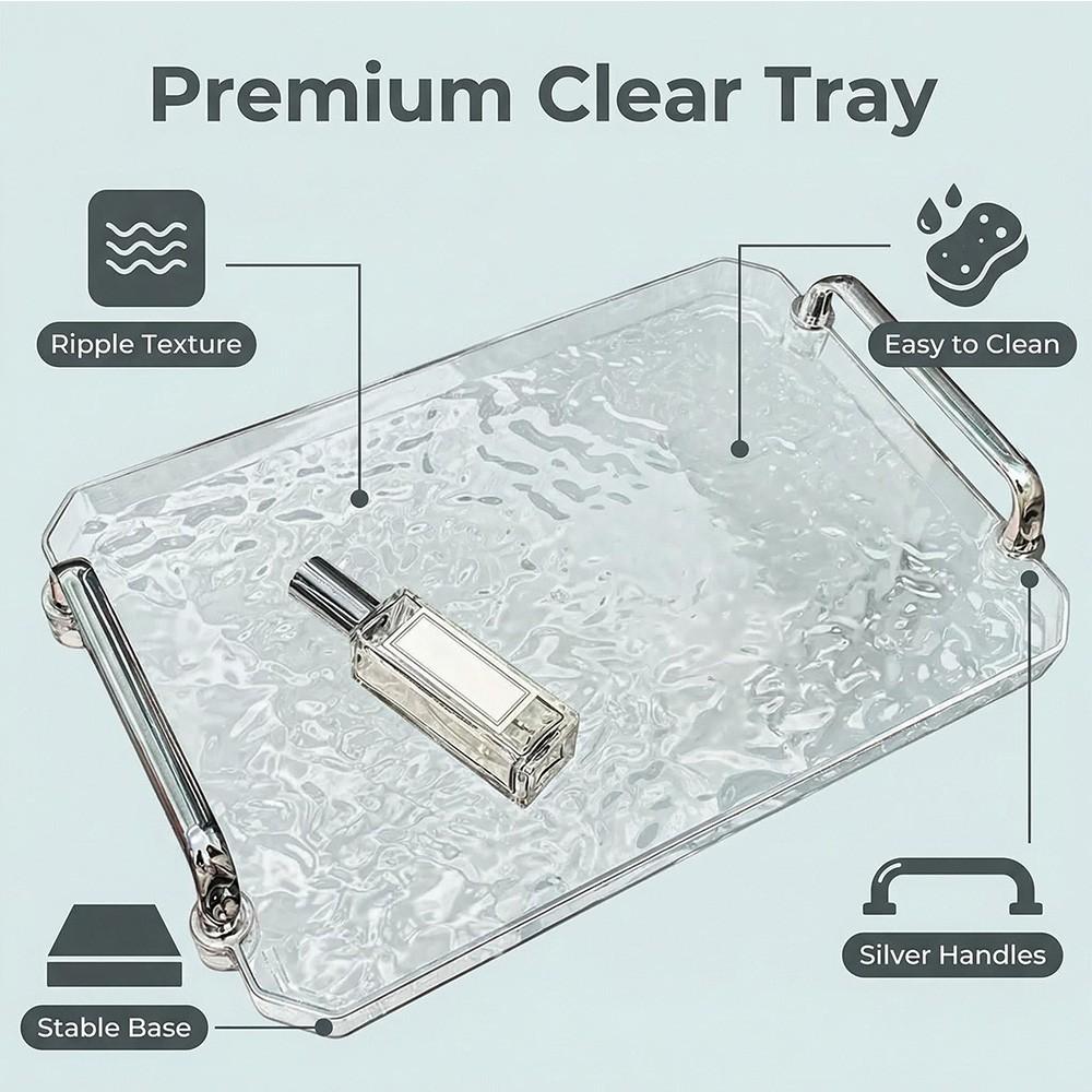 Plastic Serving Tray with Handles, Reusable Tray Rectangular Party Platters for Dessert Coffee Tea Table, Living Room Kit