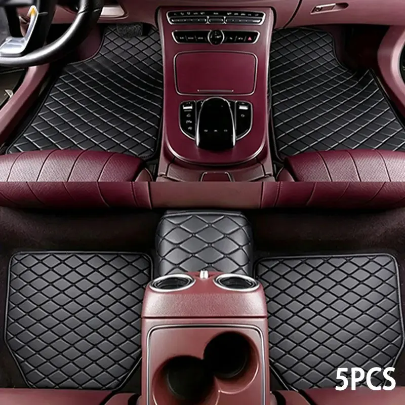 5 Piece Fashion Automotive Floor Mats, Enhanced Leather Texture, Non-Slip Bottom, Full Waterproof, Durable, Suitable for Daily and Long Trips, Car Mats Set