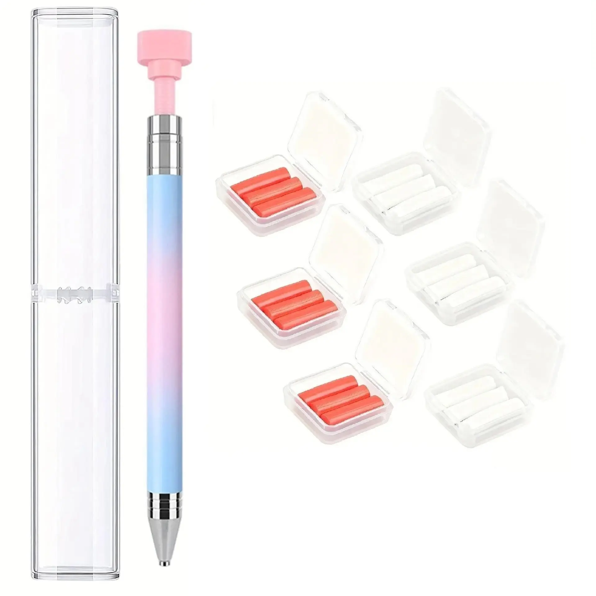 Automatic Wax Pen Diamond Art Tool Set, Includes 18 Waxes & Storage Box, Ideal for Nail DIY Crafts & Diamond Painting Accessories