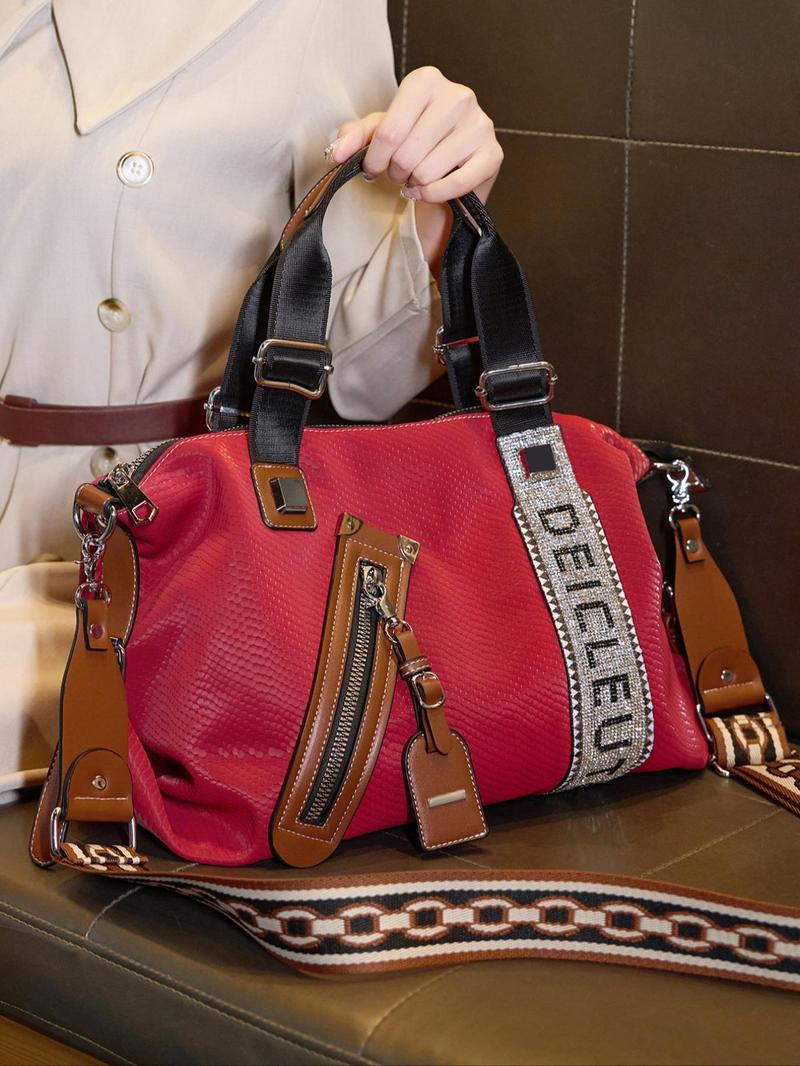 Fashionable and light luxury commuter shoulder tote bag, letter webbing shoulder messenger bag, three-dimensional bag-shaped metal zipper decoration, lightweight and durable casual versatile business travel bag, Casual messenger bags