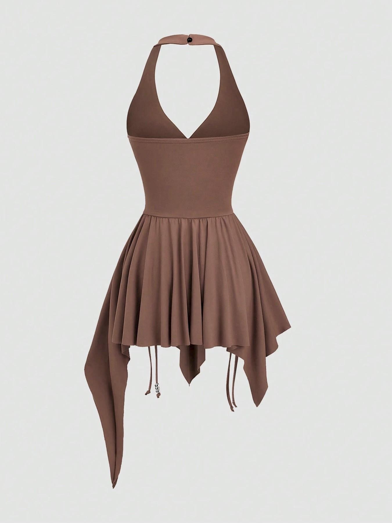 Women's Post-Apocalyptic Vintage Punk Dress, Deep V Neck, High Waist, Irregular Hem, Short Skirt, Multiple Colors Available