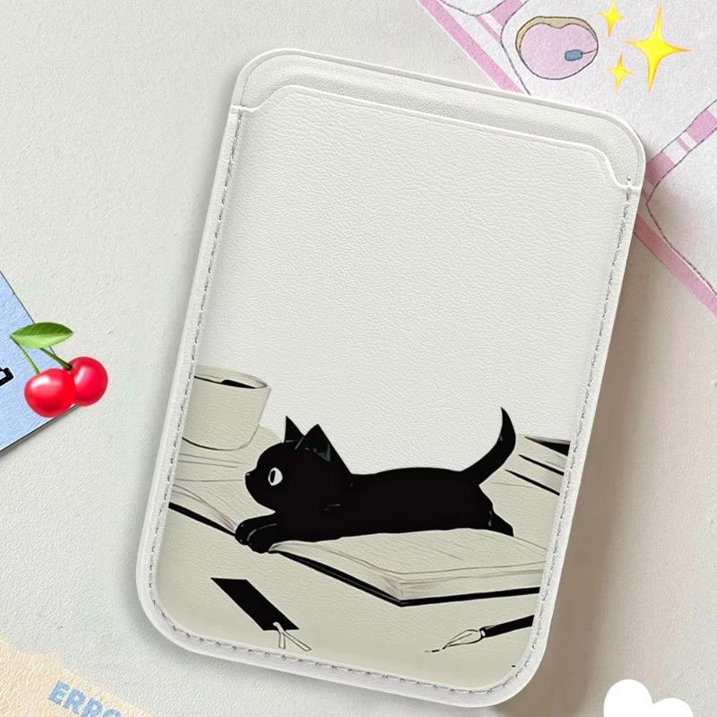 Leather card wallet phone card holder for magnetic Black Cat case, suitable for all Magsafe-supported iPhones card phone backpack, compatible with iPhone 17/16/15/14/13/12/11, waterproof, shockproof, and scratch-resistant