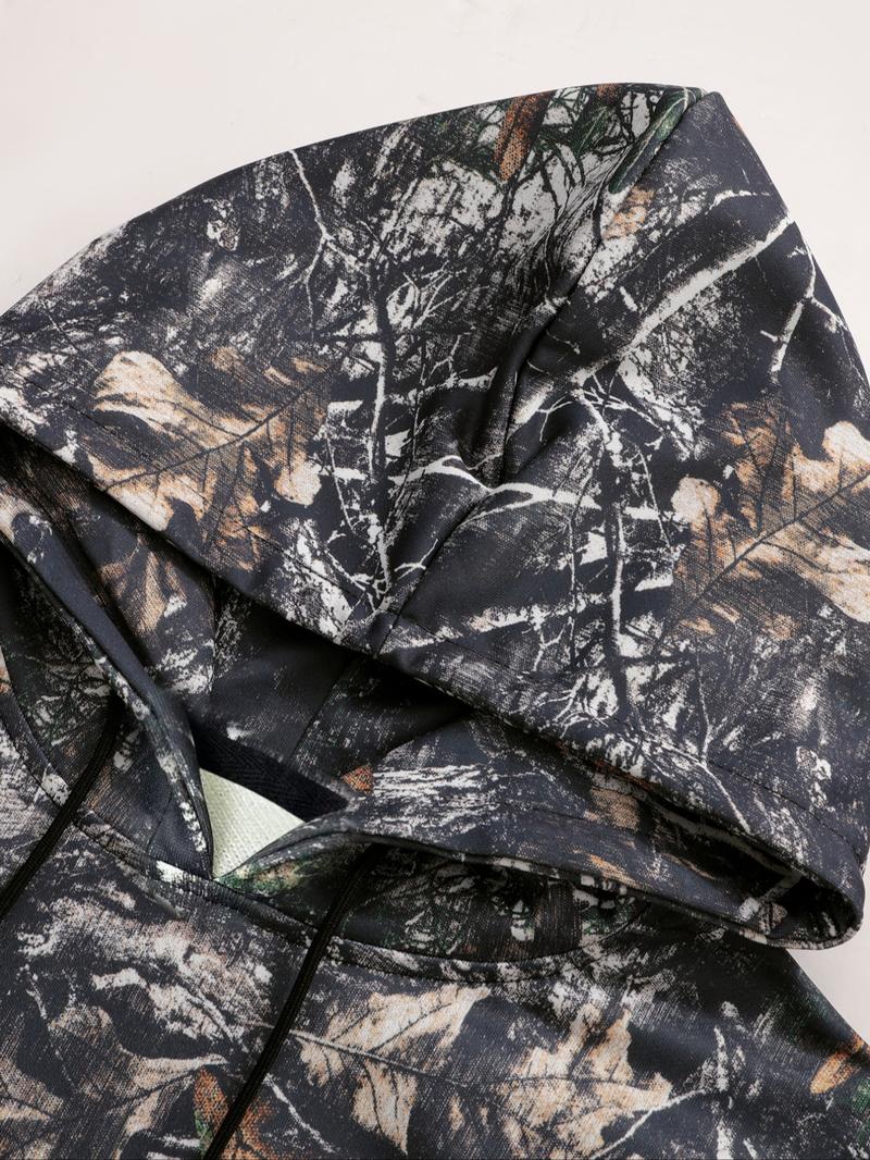 Men's Camo Print Hoodie, Regular Fit Casual Letter Print Long Sleeve Hooded Sweatshirt for Fall & Winter, Men's Top for Daily Wear